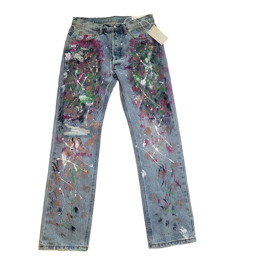 MNML Paint Splatter Denim Jeans Men’s 32x32 Art Streetwear Distressed Relaxed
